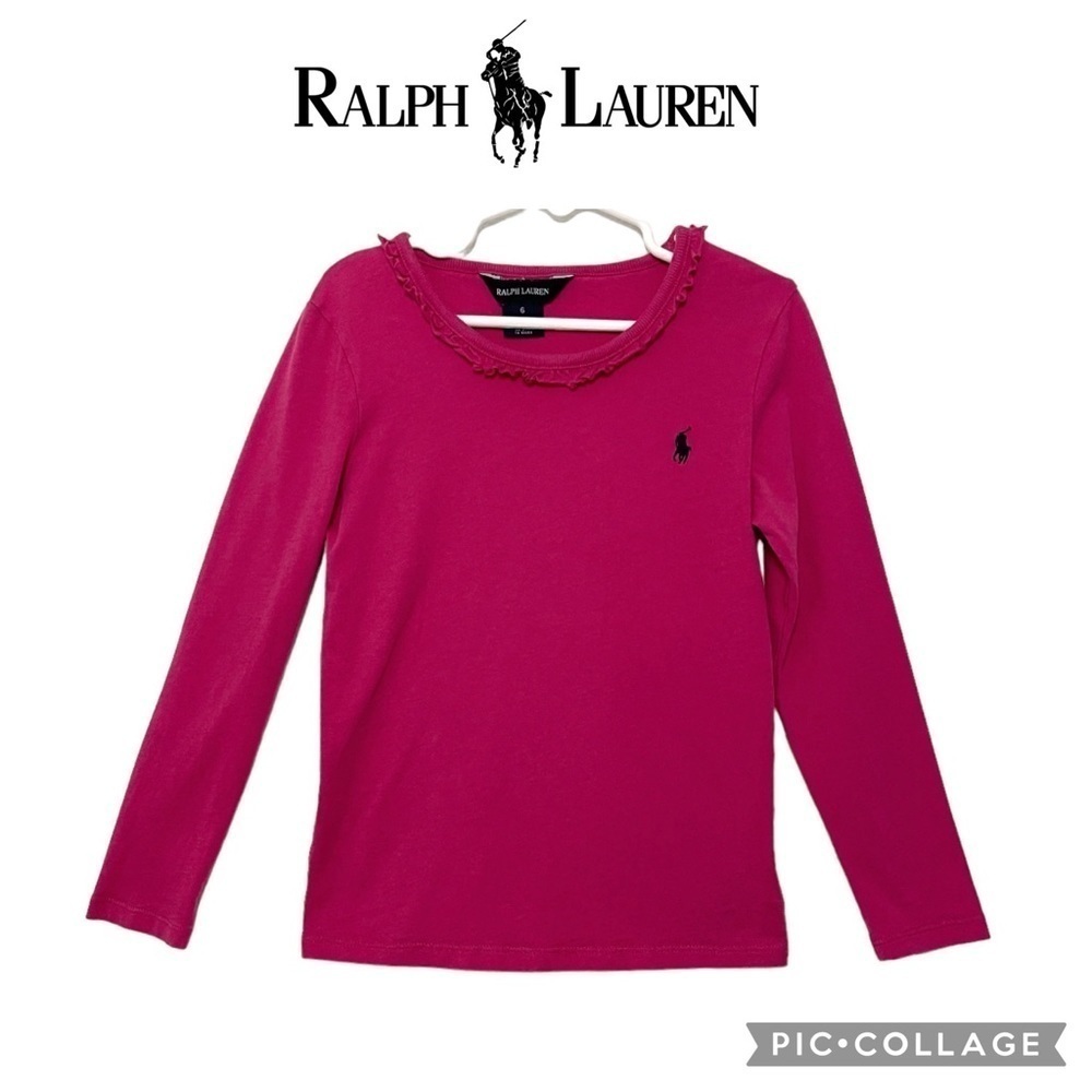 Ralph Lauren girls ruffled neck hot pink long sleeve tshirt size 6